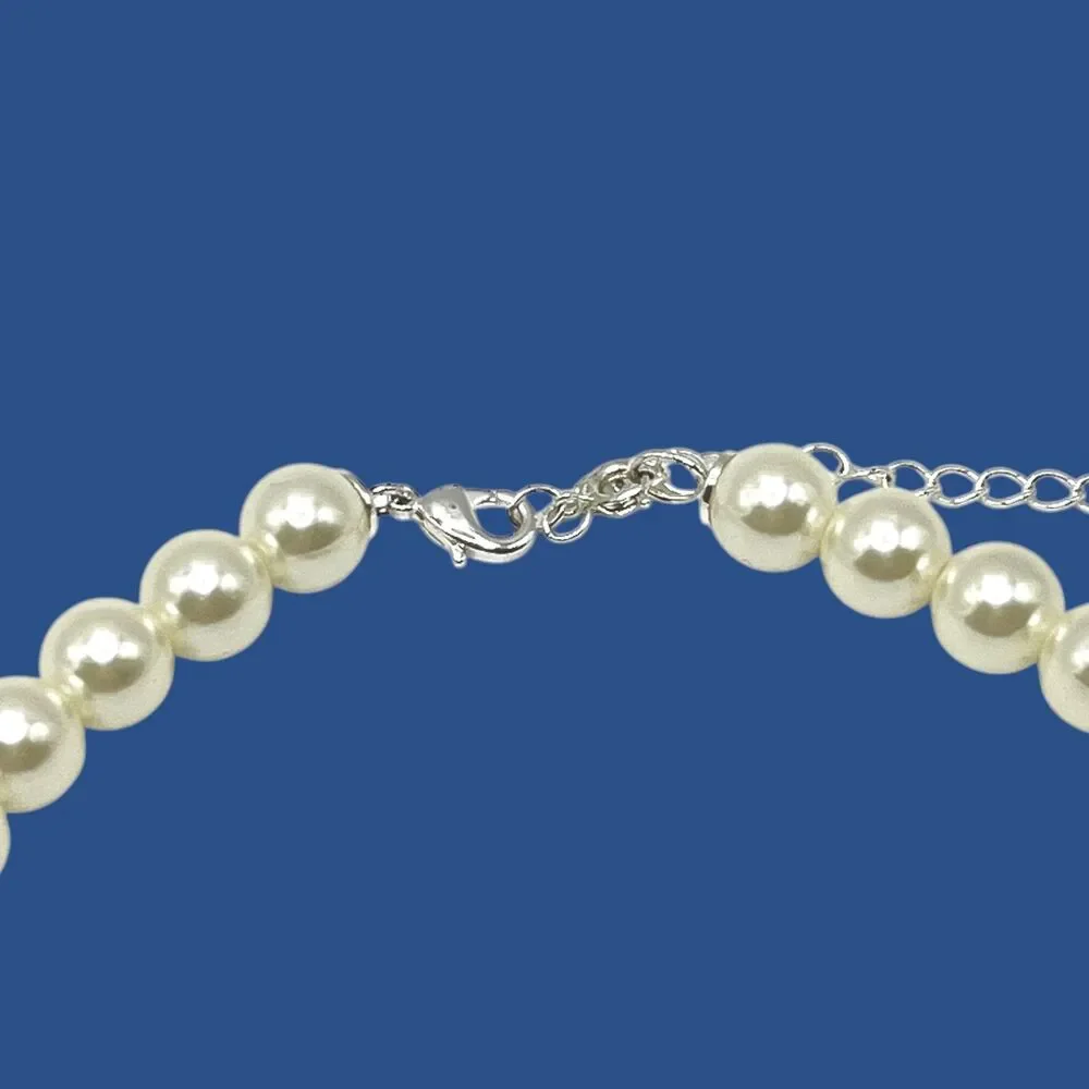 Avon Heart Pendant Necklace Silver Tone Pave Rhinestone Imitation Pearl Gloria